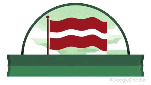 Red And White Flag With Google Doodle