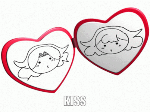Red and White Heart With Face Saying Kiss