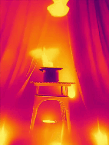 Red And Yellow Background Candle On Stool GIF