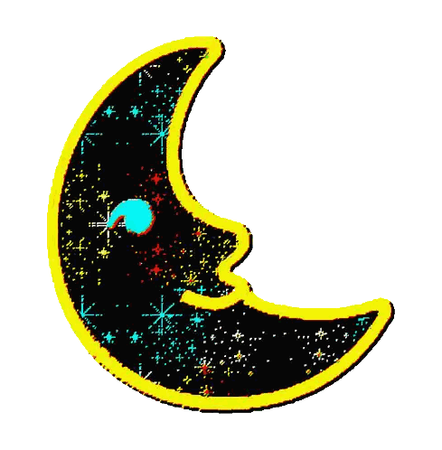 Red and Yellow Crescent Moon with Face