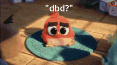 Red Angry Bird Sitting on Blue Rug DBD