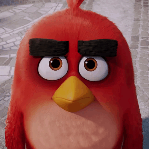 Red Angry Bird With Yellow Beak and Black Eyebrows