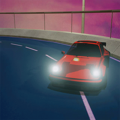 Red Anime Car Drift Driving On Bridge GIF