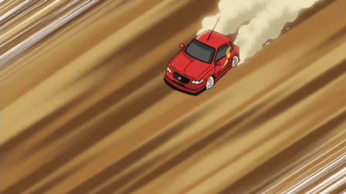 Red Anime Car On Dusty Road GIF