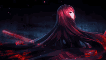 Red Anime Girl Sword Katana Falling Flower Petals GIF
