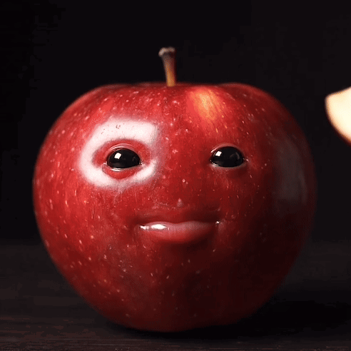 Red Apple Face With Bite Taken Out GIF
