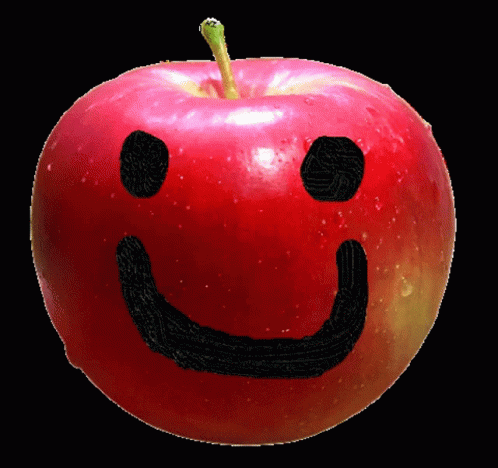 Red Apple With Black Face Drawn On It GIF