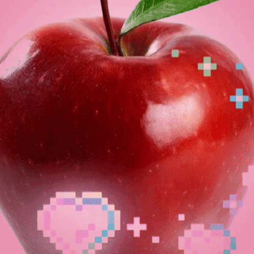 Red Apple With Green Leaf And Pixel Heart GIF