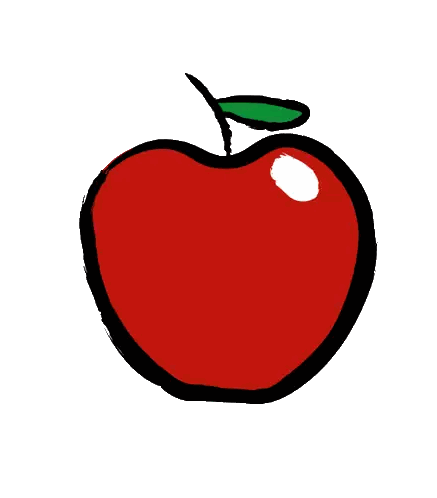 Red Apple with White Stripes and Green Leaf
