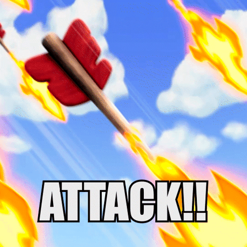 Red Arrow With Flames Saying Attack GIF