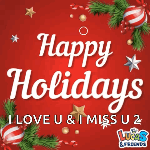Red Background Happy Holidays I Love U and I Miss U