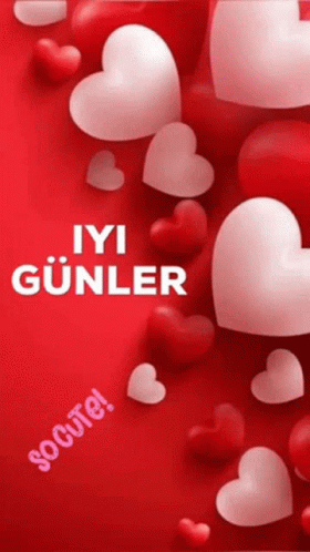 Red Background White Hearts Iyi Gunler GIF