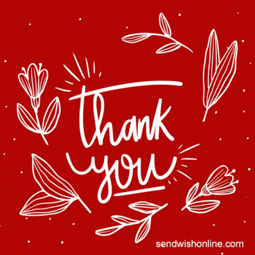 Red Background White Leaves Flowers Thank You