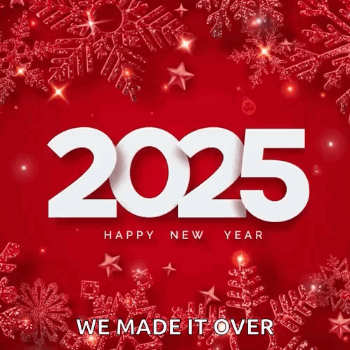 Red Background With Snowflakes and 2025