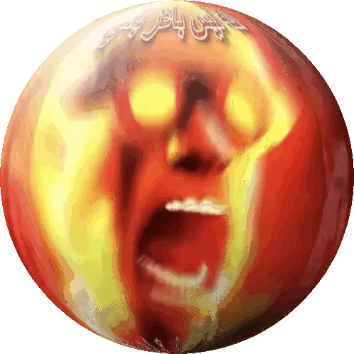 Red Ball With Face Saying Us