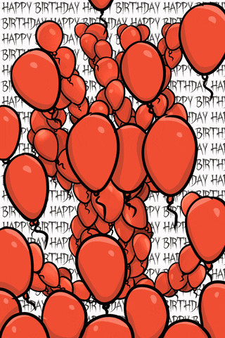 Red Balloons Forming Letters GIF