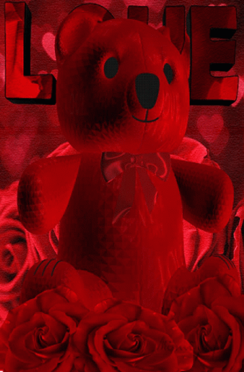Red Bear On Rose Bed GIF