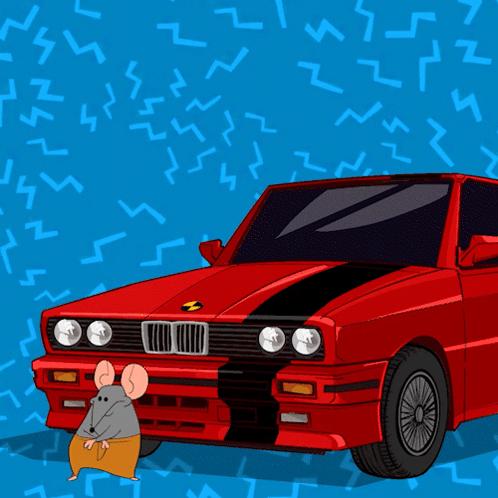 Red BMW Cartoon With Mouse GIF