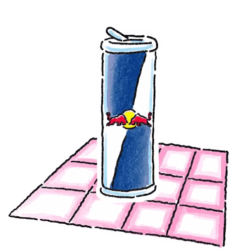 Red Bull Can on Pink Checkered Table