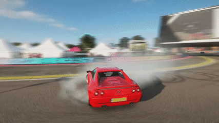 Red Car Drifting on Track with License Plate A