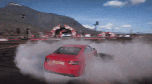 Red Car Drifting with NC License Plate
