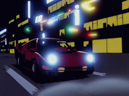Red Car In City Anime GIF