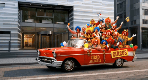 Red Car With Circus Sign