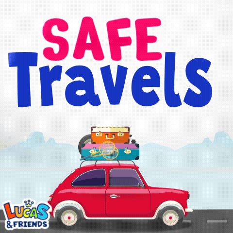 Red Car with Luggage Safe Travels
