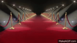 Red Carpet With Gold Rope Barriers and Spotlights