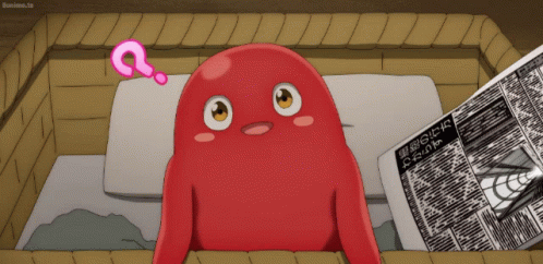 Red Cartoon Character Reading Newspaper With Question Mark GIF