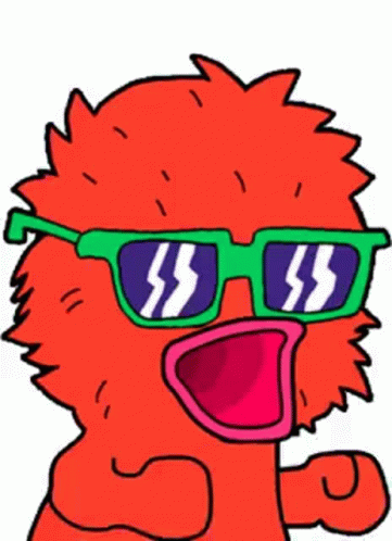 Red Cartoon Character with Green Sunglasses and S
