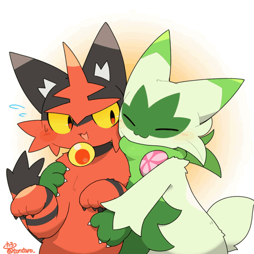Red Cat And Green Cat @Tontaro GIF