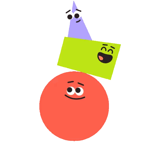 Red Circle on Green and Purple Triangles With Faces