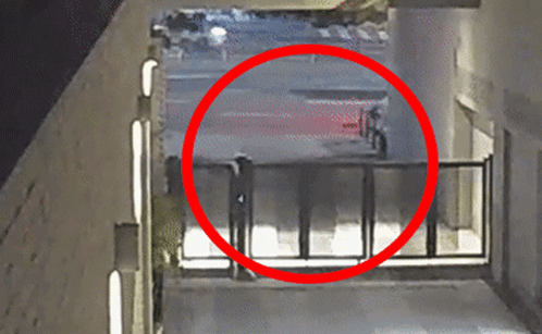 Red Circle Person Walking Through Fence