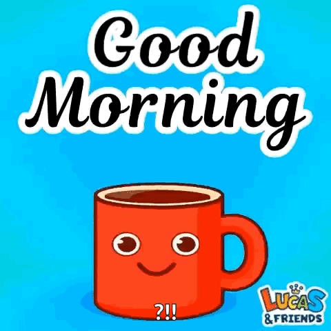 Red Coffee Cup Face Good Morning Lucas & Friends