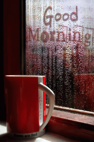 Red Coffee Cup Saying Good Morning GIF