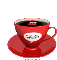 Red Coffee Cup Saying Hello