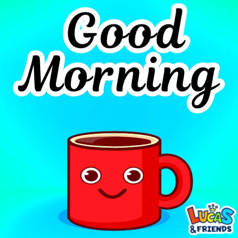 Red Coffee Cup Smiling Good Morning Lucas & Friends GIF