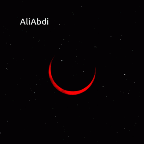 Red Crescent Moon Aliabdi on Black Background
