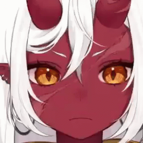 Red Demon Girl with White Hair and Horns