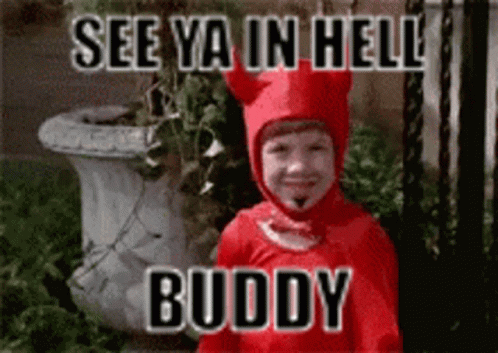 Red Devil Costume Boy See Ya In Hell Buddy GIF