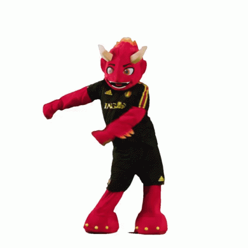 Red Devil Mascot in Black Ing Shirt