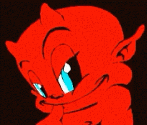 Red Devil with Blue Eyes and Horns