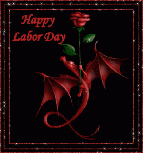 Red Dragon Holding Rose Happy Labor Day GIF