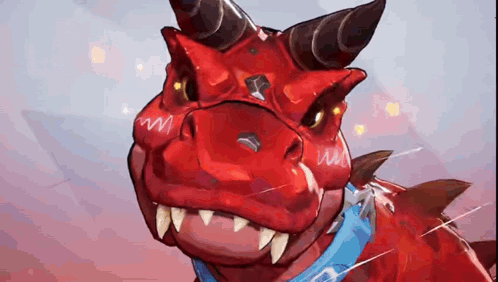 Red Dragon with Horns and Blue Collar