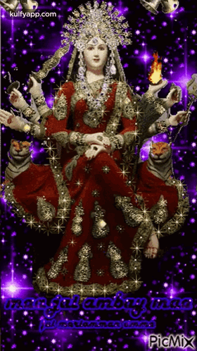 Red Dress Woman Statue On Throne With Cats GIF