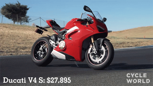 Red Ducati V4 S Motorcycle On Road GIF