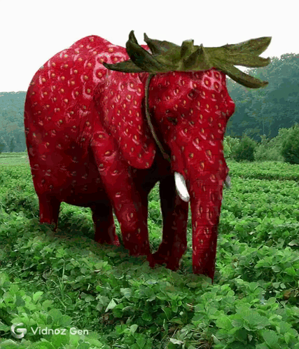 Red Elephant With Strawberry on Head