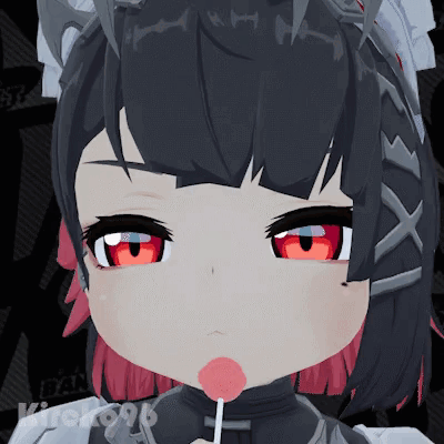 Red-Eyed Girl Lollipop In Mouth Saying Kick GIF