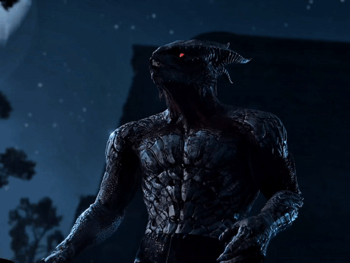 Red-Eyed Horned Demon in Dark